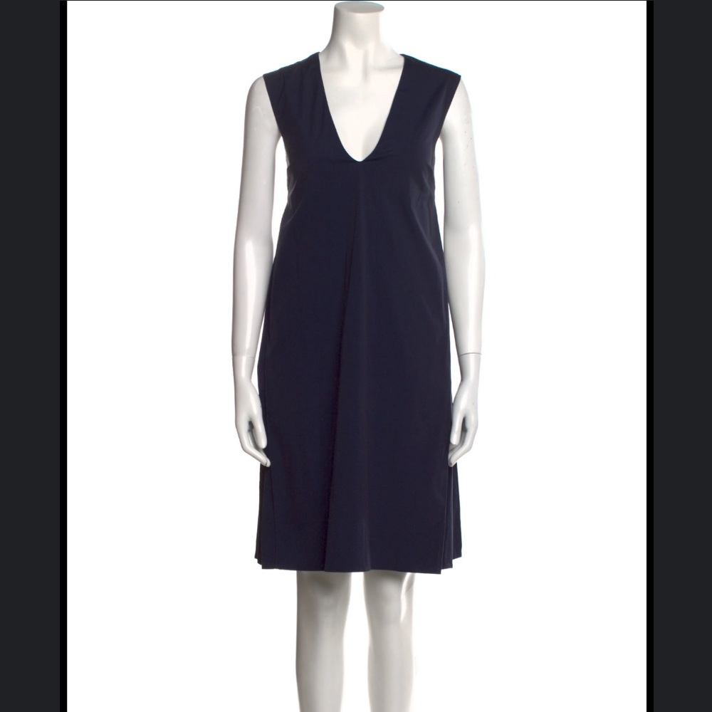 TER ET BANTINE Navy Sleeveless V Neck Viscose Steath Dress Size 46IT 10USA
